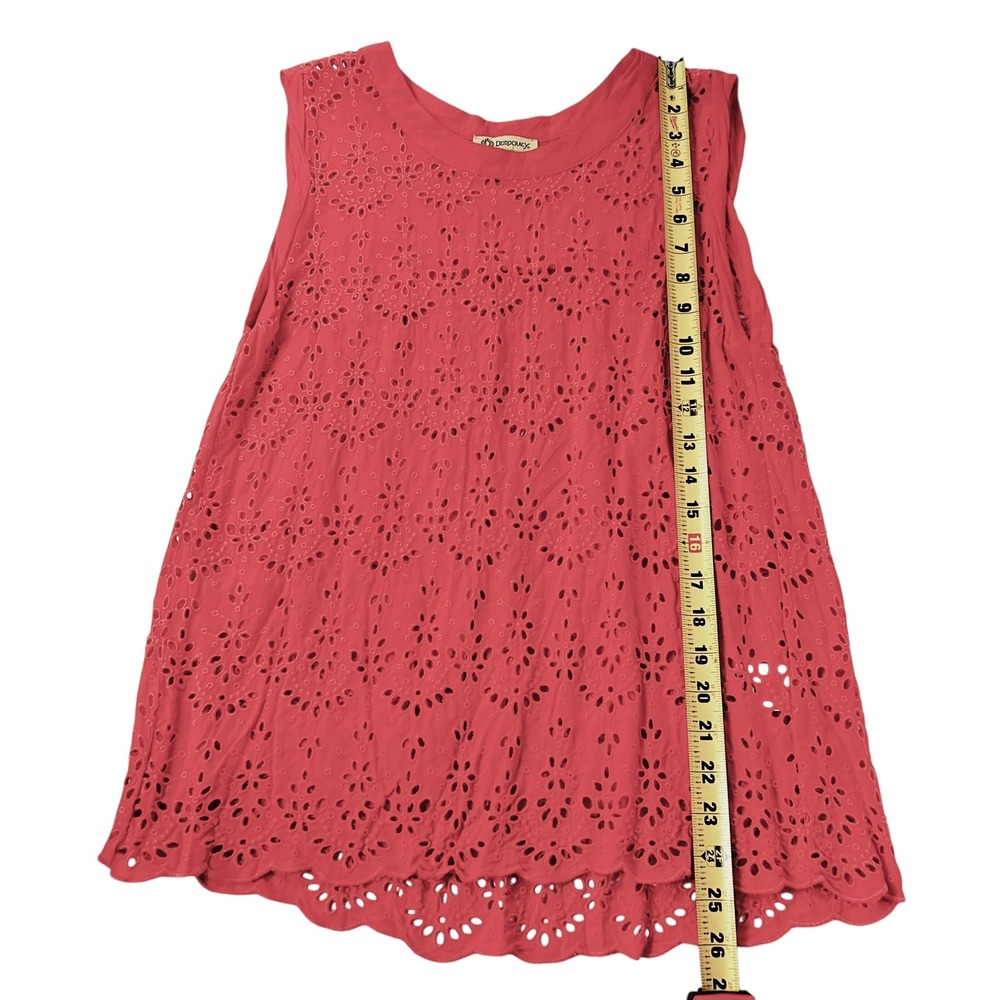 Democracy Sleeveless Eyelet Top Coral Scalloped Hem Casual Summer Picnic Size‎ M - Picture 9 of 9